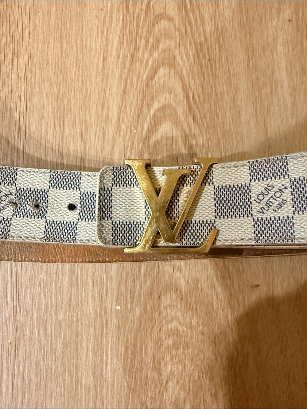Louis Vuitton Damier Azur Canvas Belt with Gold LV Buckle